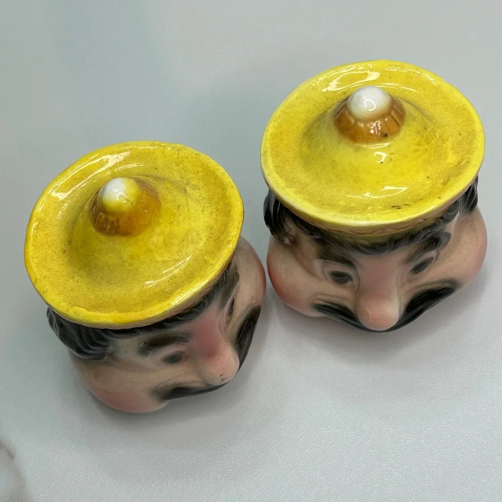 Vintage Mexican Sombrero Man Salt and Pepper Shakers Japan 1818 Ceramic Set